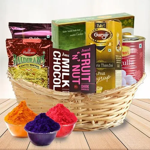 Exciting Sweet n Sour Holi Gifts Basket.