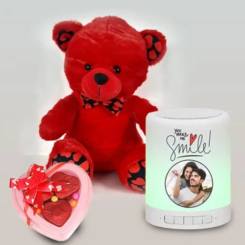 Wonderful Personalized Bluetooth Speaker with Cute Teddy N Heart Chocolate