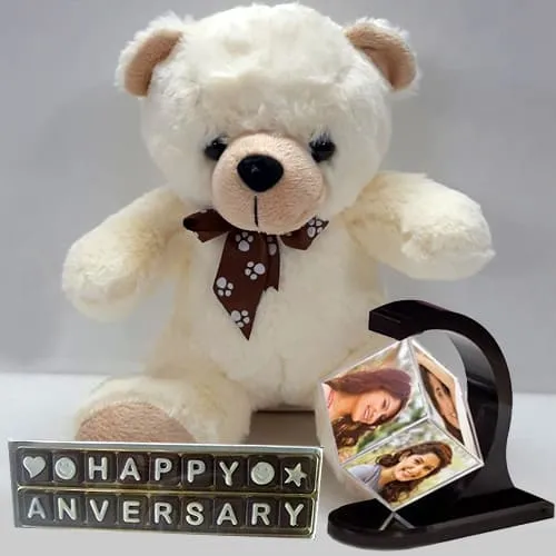 Marvelous Personalized Photo Revolving Stand with Love Teddy N Handmade Chocolate