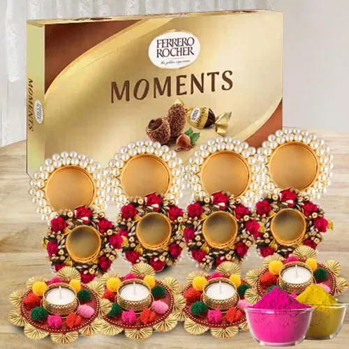 Beautiful Diya Set with Ferrero Rocher for Holi