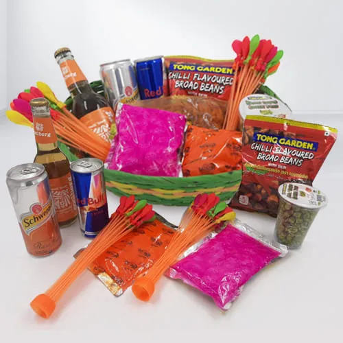 Special Holi Gifts Basket of Snacks n Drinks
