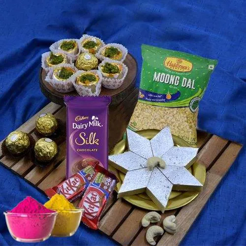 Superb Holi Gifts Combo of Haldiram Sweets n Chocolates with Free Gulal