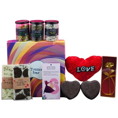 Remarkable Gift Box of Assorted Chocolates with Golden Rose N Mukhwas