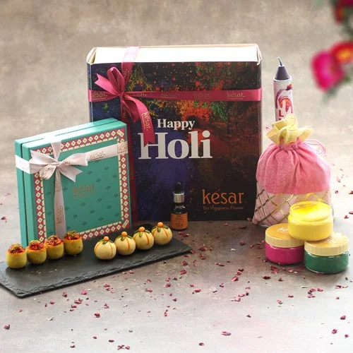 Tasty Flavored Ladoos with Colors Pichkari N Essential Oil Gift Hamper