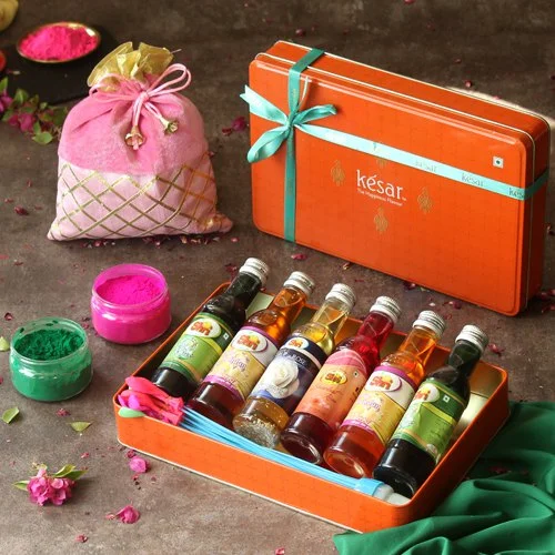 Flavorous Mini Sharbat with Herbal Gulal N Water Balloon Gift Hamper