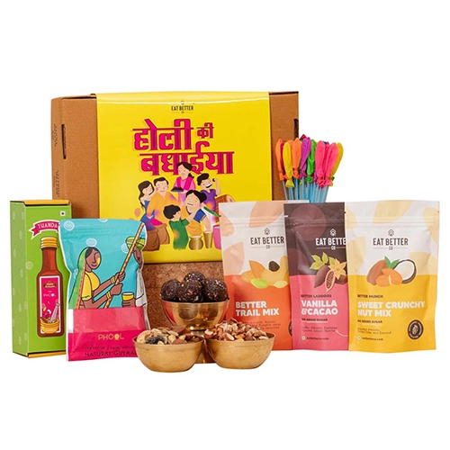 Exciting Holi Special Gift Hamper of Assorted Treats with Gulal N Thandai