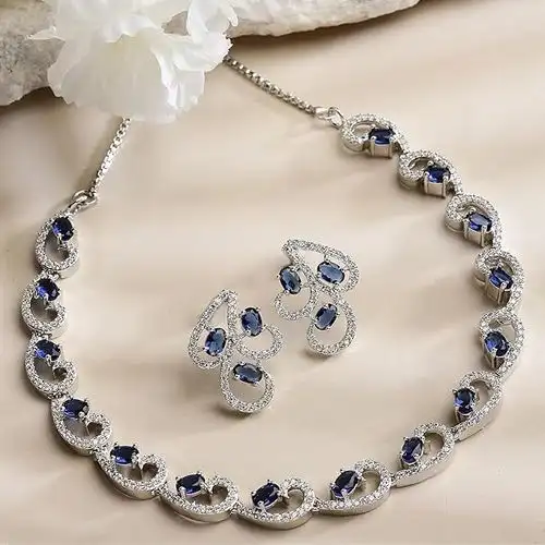 Marvelous Rhodium Plated CZ  N  AD Necklace Set