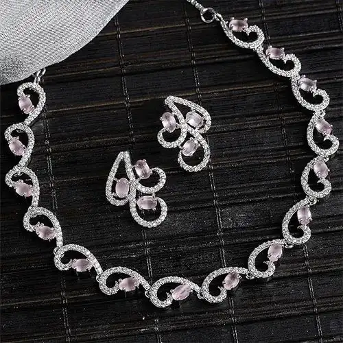 Outstanding Rhodium Plated CZ  N  AD Necklace