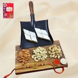 Classy Metal OM Rakhi with Haldiram Kaju Barfi n Dry Fruits<br>