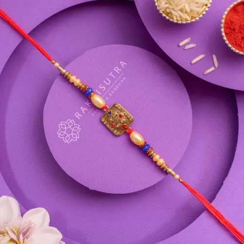 Gold Toned Kundan Rakhi for Brother