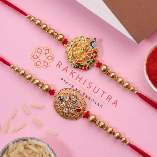 Divine Kundan N Ganesha Rakhi Set