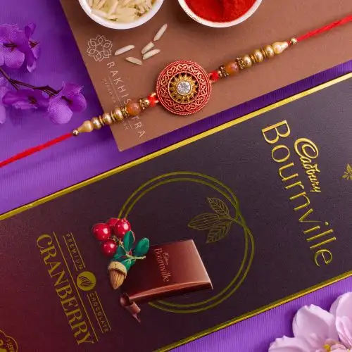 Stylish Kundan Rakhi N Cadbury Bournville Combo