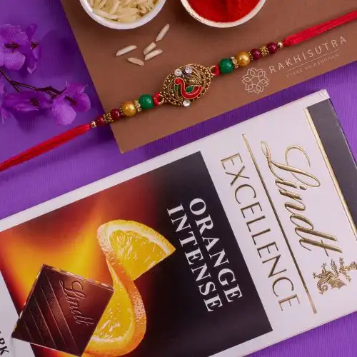 Exclusive Peacock Rakhi N Lindt Excellence Combo