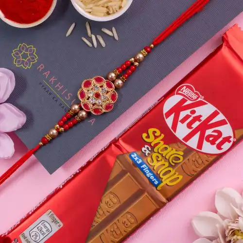 Trendy Kundan Rakhi N Kitkat Duo