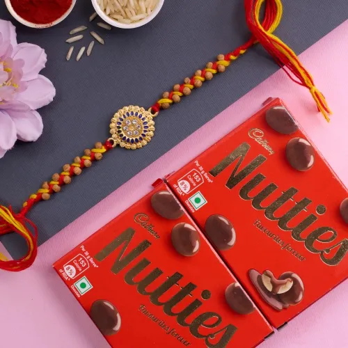 Stylish Kundan Rakhi N Cadbury Nutties Combo