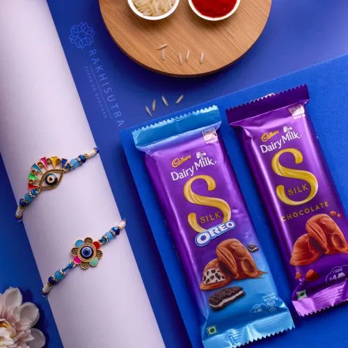 Amazing Evil Eye Rakhi Set N Cadbury Silk Combo