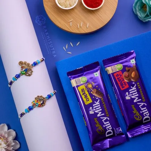 Elegant Peacock Rakhi Set N Cadbury Chocolate Treat