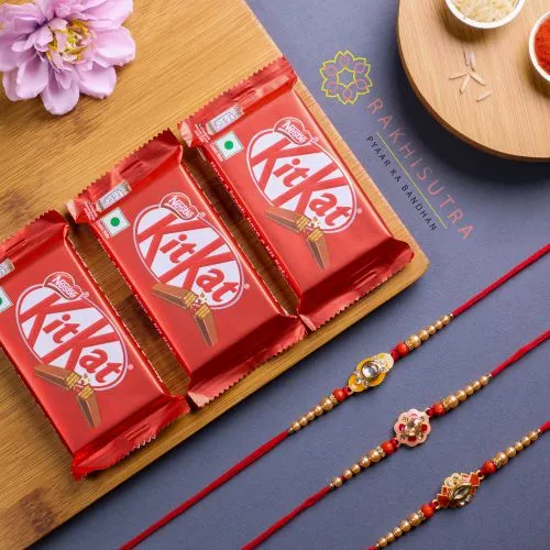 Designer Kundan Rakhi Set N Kitkat Combo