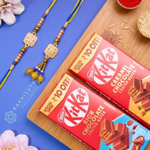 Fancy Kundan Bhai Bhabhi Rakhi N KitKat Combo