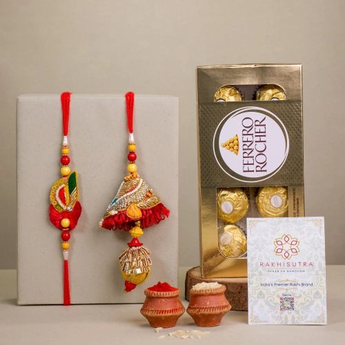 Premium Zardosi Bhaiya Bhabhi Rakhi N Rocher Combo