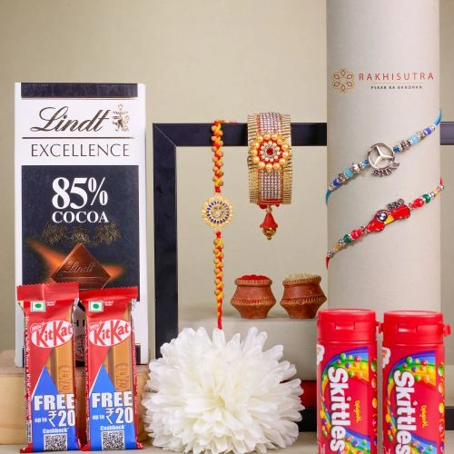 Impressive Family Rakhi Set N Chocolate Combo