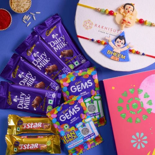 Cute Kids Rakhi Set N Chocolaty Combo