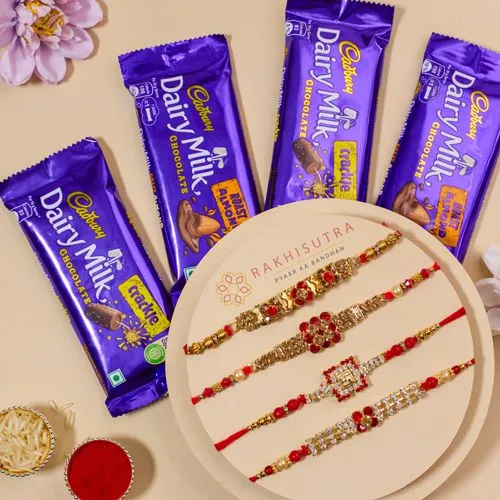 Beautiful AD Rakhi Set N Cadbury Chocolate Combo