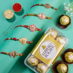 Attractive Kundan Rakhi Set N Ferrero Rocher Combo