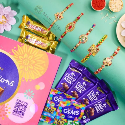 Designer Kundan Rakhi Set N Cadbury Celebrations Treat