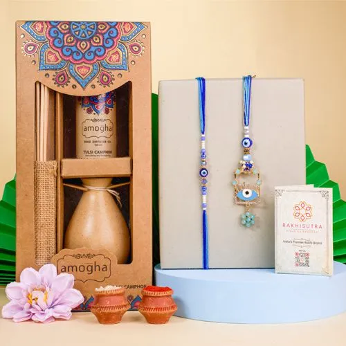 Designer Evil Eye Rakhi  N  Reed Diffuser Combo