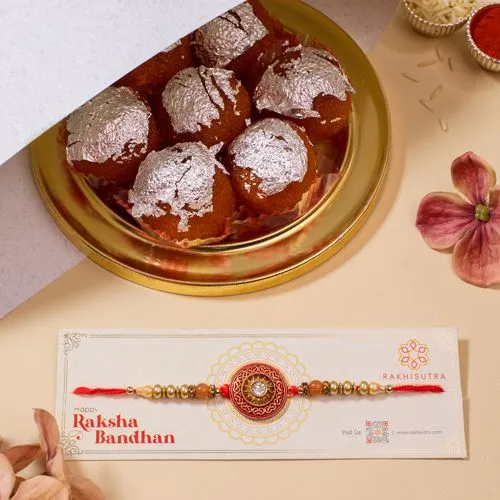 Trendy Kundan Rakhi N Ghee Laddu Combo