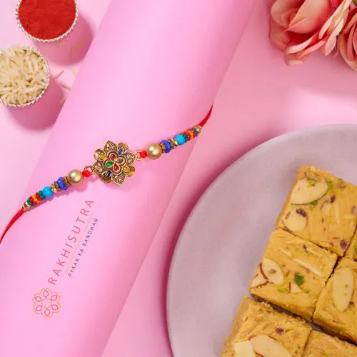 Elegant Kundan Rakhi with Soan Papdi Delight