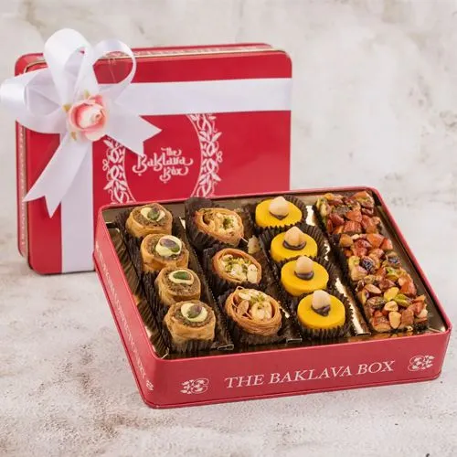 Luxurious Rakhi Gift  Assorted Baklavas In Red Tin