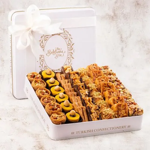 Assorted Baklavas in White Tin for Rakhi