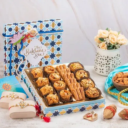 Rakhi Treat Box  Premium Baklava Selection N Rakhis