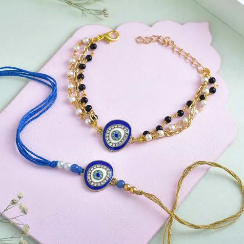 Designer Evil Eye Rakhi Set for Bhaiya Bhabhi