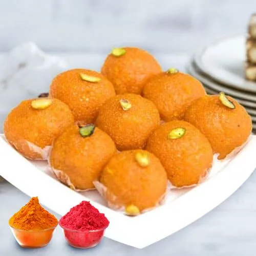 Irresistible Motichur Ladoo from Haldiram with free Gulal/Abir Pouch