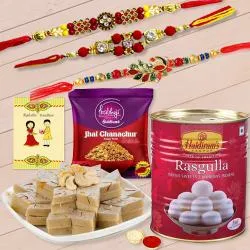 Pretty Threesome Rakhi with Sweets n Snacks from Haldiram