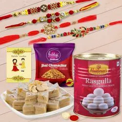 Lovely Foursome Rakhi with Sweets n Snacks from Haldiram