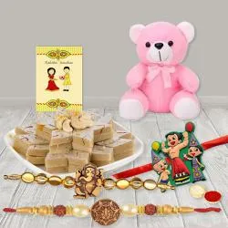 Designer Bhai N Kids Rakhi Pair with Teddy n Kaju Katli