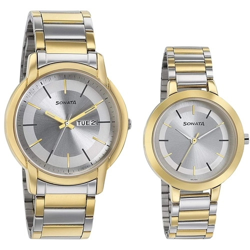 Fabulous Sonata Pairs Analog Silver Dial Watch Set